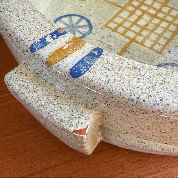 Modernist Bowl Tray Planter Alfaraz ceramic art Brutalist Hand painted Large - Picture 12 of 12